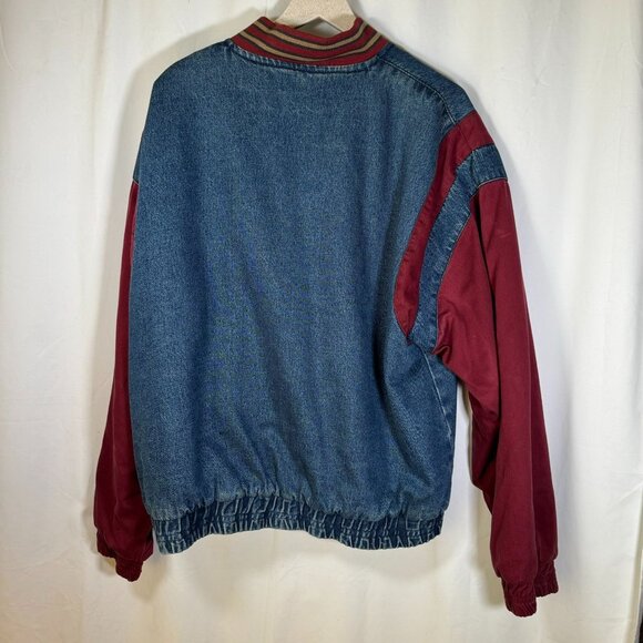 Yukon Trail Men's Vtg Denim Varsity Bomber Jean Jacket Striped Sleeves XL - Picture 2 of 10